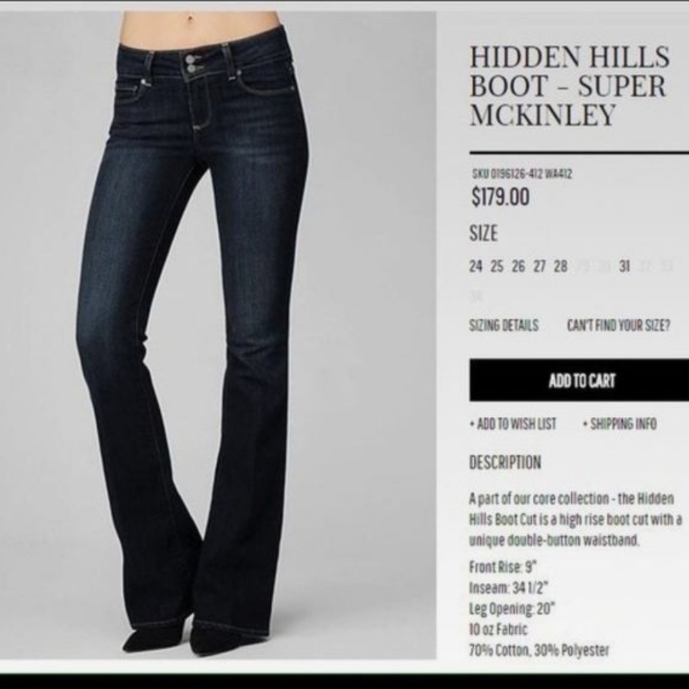 Paige Hidden Hills Super-Mckinley Boot Cut Denim Jeans. Size 29